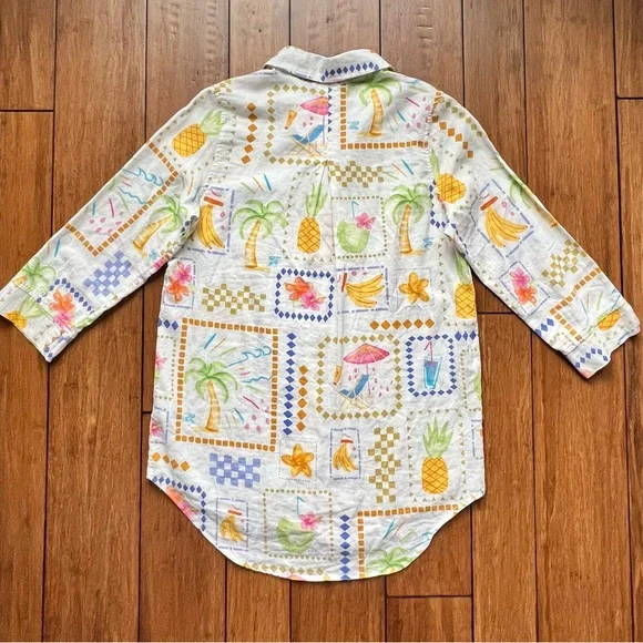 Calypso St. Barth White Tropical Patchwork Button-Up Blouse Size S - Picture 2 of 7